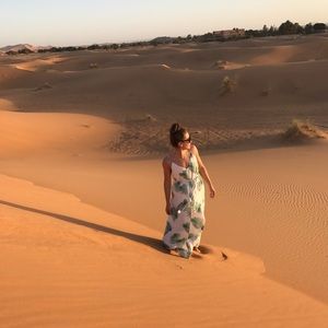 White maxi dress with palm print